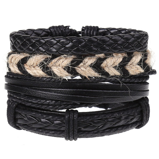 New Vintage Braided Combination Set Cowhide Hand Rope Popular Diy Leather Bracelet Prop