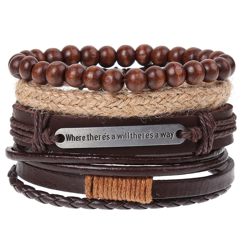 New Vintage Braided Combination Set Cowhide Hand Rope Popular Diy Leather Bracelet Prop