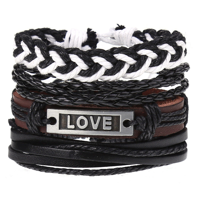 New Vintage Braided Combination Set Cowhide Hand Rope Popular Diy Leather Bracelet Prop