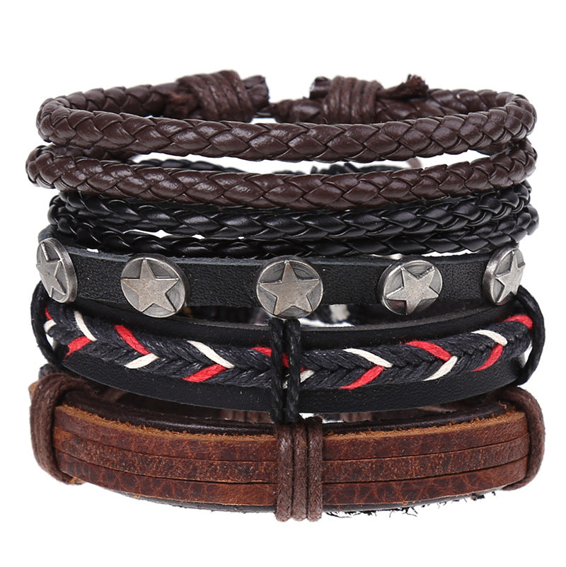 New Vintage Braided Combination Set Cowhide Hand Rope Popular Diy Leather Bracelet Prop