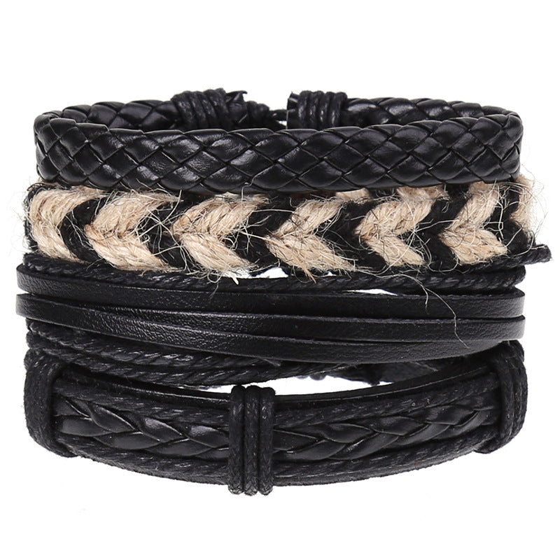 New Vintage Braided Combination Set Cowhide Hand Rope Popular Diy Leather Bracelet Prop