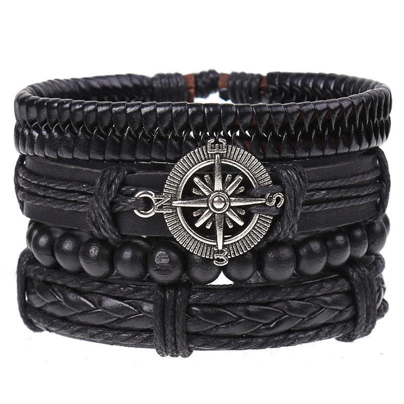 New Vintage Braided Combination Set Cowhide Hand Rope Popular Diy Leather Bracelet Prop