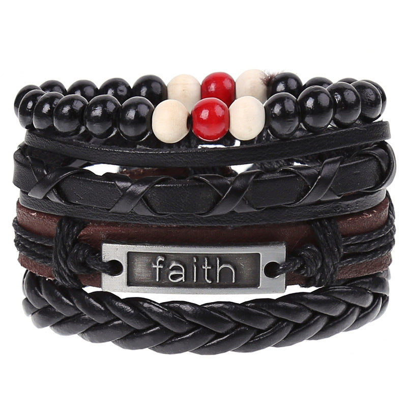 New Vintage Braided Combination Set Cowhide Hand Rope Popular Diy Leather Bracelet Prop
