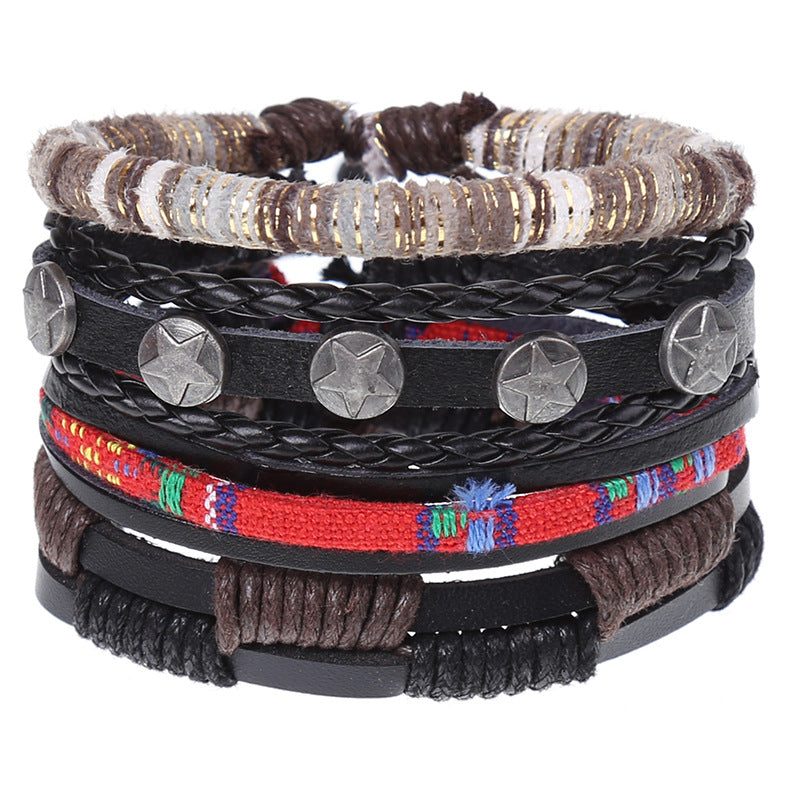 New Vintage Braided Combination Set Cowhide Hand Rope Popular Diy Leather Bracelet Prop