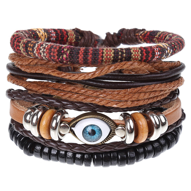 New Vintage Braided Combination Set Cowhide Hand Rope Popular Diy Leather Bracelet Prop