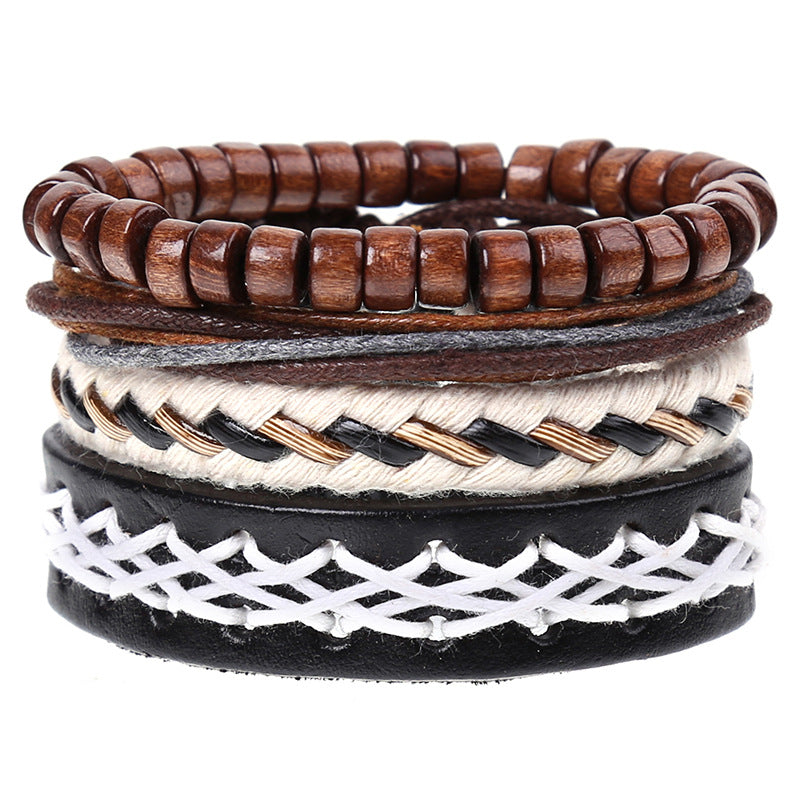 New Vintage Braided Combination Set Cowhide Hand Rope Popular Diy Leather Bracelet Prop