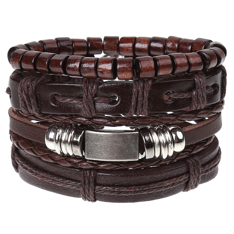 New Vintage Braided Combination Set Cowhide Hand Rope Popular Diy Leather Bracelet Prop