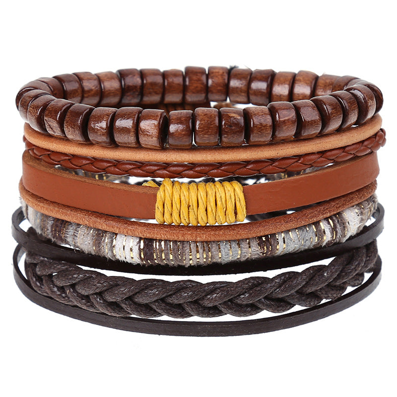 New Vintage Braided Combination Set Cowhide Hand Rope Popular Diy Leather Bracelet Prop
