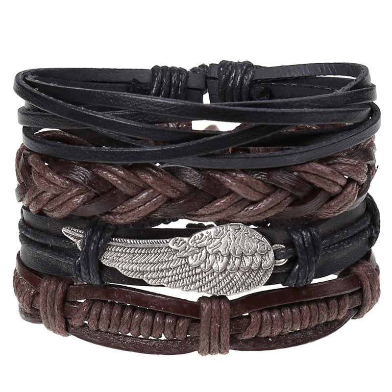 New Vintage Braided Combination Set Cowhide Hand Rope Popular Diy Leather Bracelet Prop
