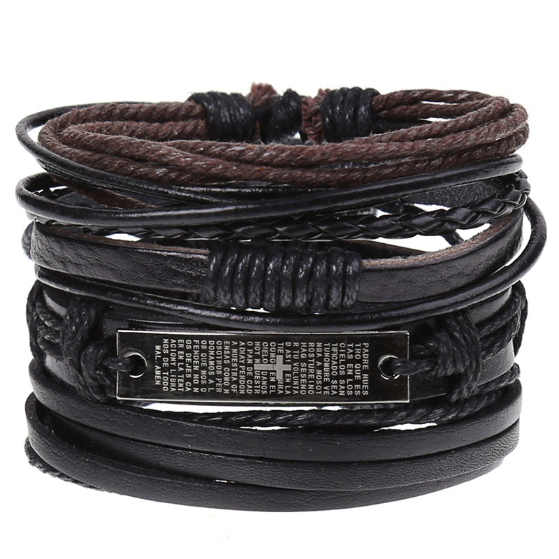 New Vintage Braided Combination Set Cowhide Hand Rope Popular Diy Leather Bracelet Prop