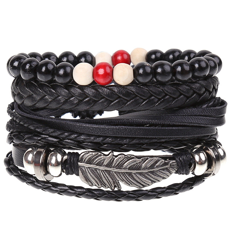 New Vintage Braided Combination Set Cowhide Hand Rope Popular Diy Leather Bracelet Prop