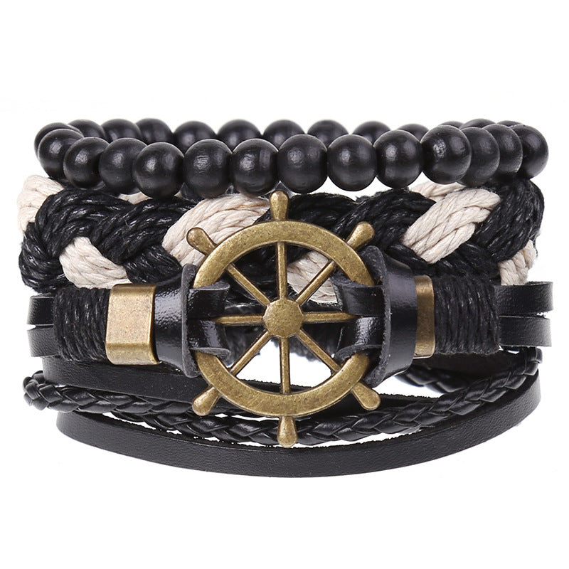 New Vintage Braided Combination Set Cowhide Hand Rope Popular Diy Leather Bracelet Prop