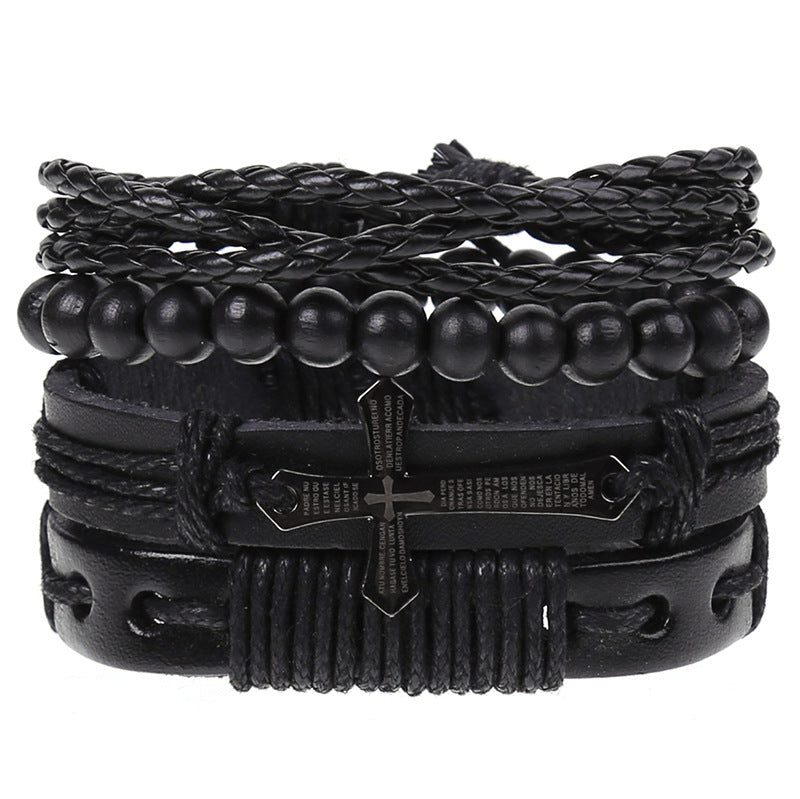 New Vintage Braided Combination Set Cowhide Hand Rope Popular Diy Leather Bracelet Prop
