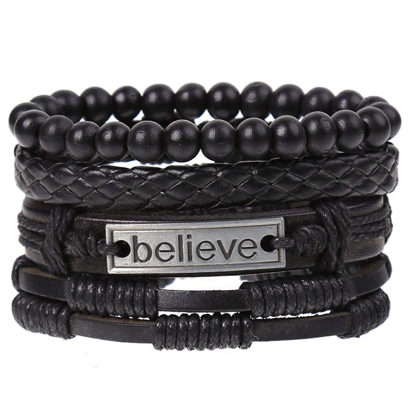 New Vintage Braided Combination Set Cowhide Hand Rope Popular Diy Leather Bracelet Prop