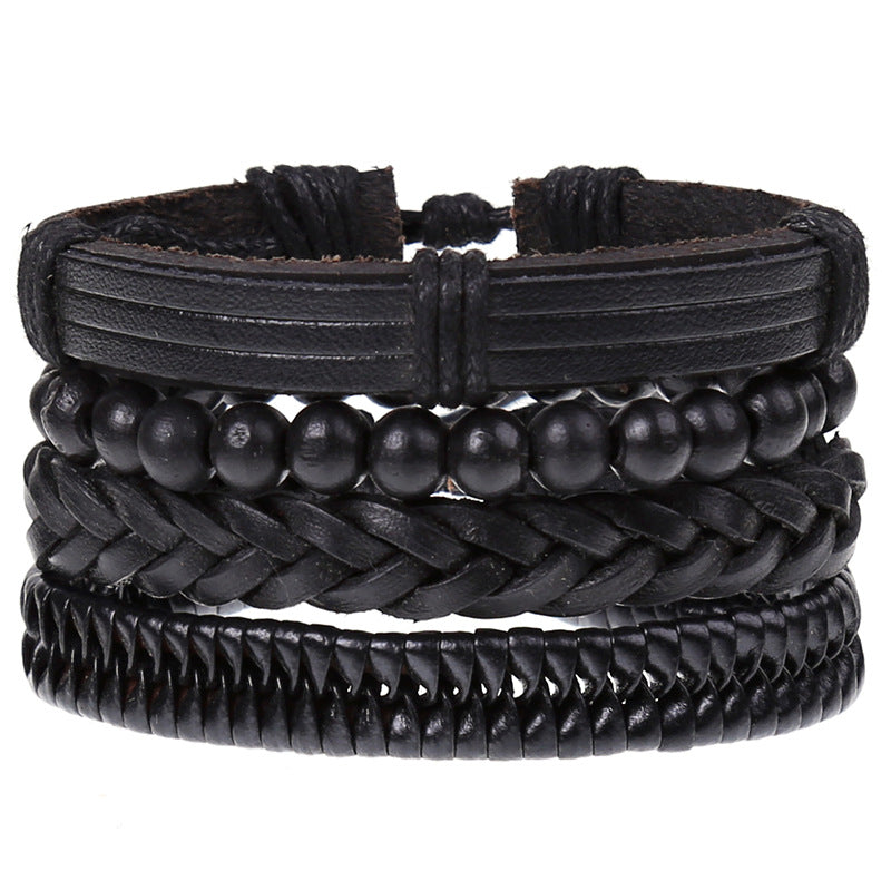 New Vintage Braided Combination Set Cowhide Hand Rope Popular Diy Leather Bracelet Prop