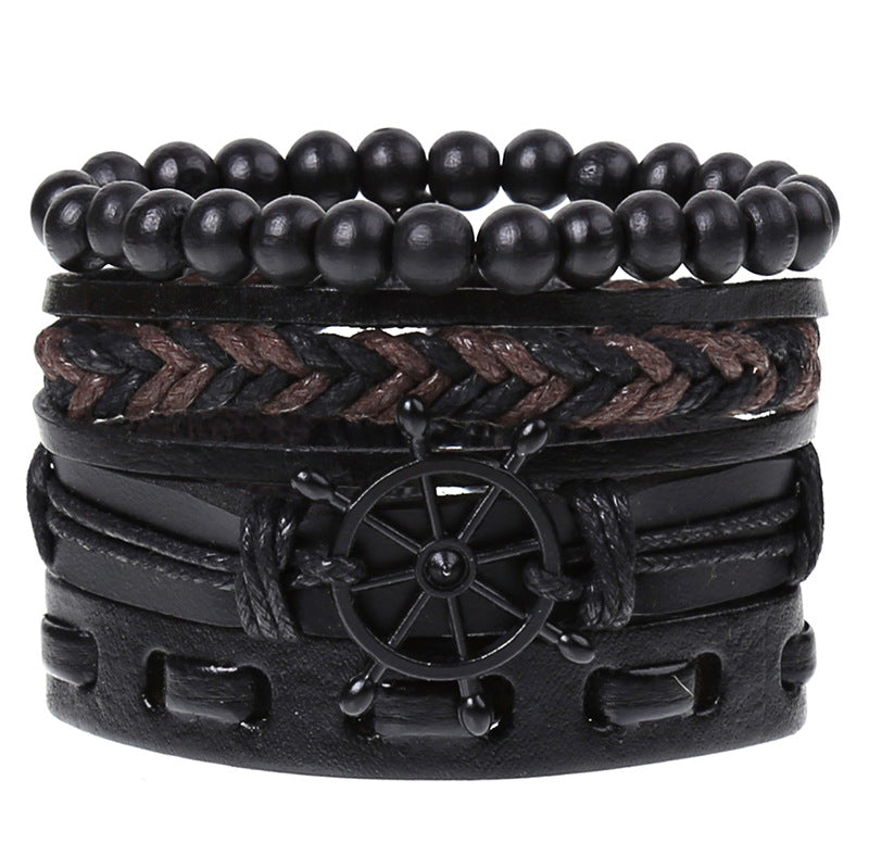 New Vintage Braided Combination Set Cowhide Hand Rope Popular Diy Leather Bracelet Prop