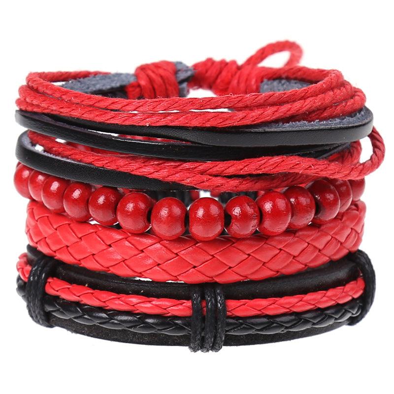 New Vintage Braided Combination Set Cowhide Hand Rope Popular Diy Leather Bracelet Prop