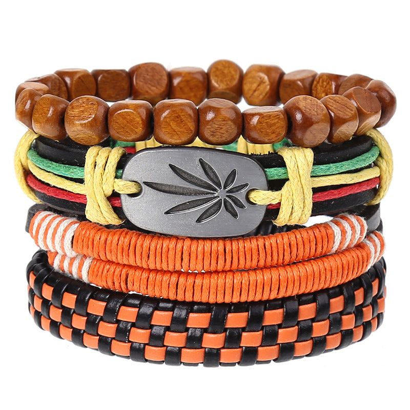New Vintage Braided Combination Set Cowhide Hand Rope Popular Diy Leather Bracelet Prop