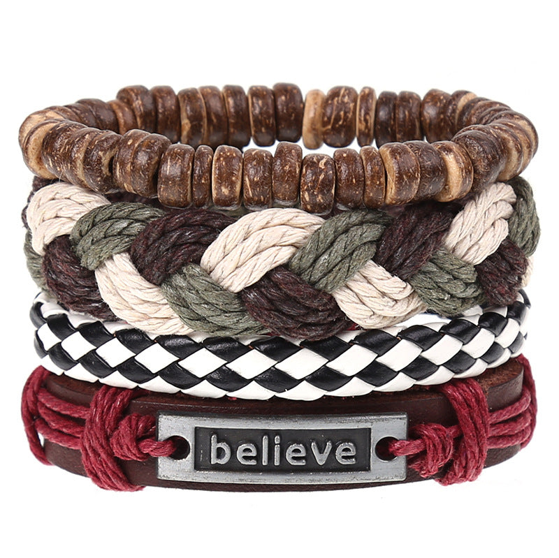 New Vintage Braided Combination Set Cowhide Hand Rope Popular Diy Leather Bracelet Prop