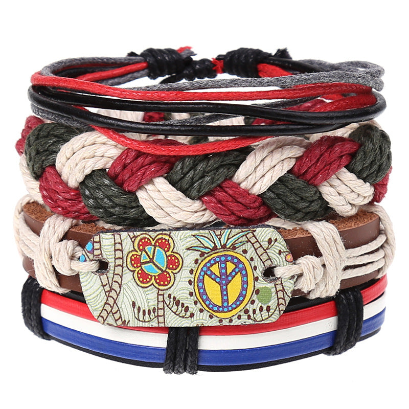 New Vintage Braided Combination Set Cowhide Hand Rope Popular Diy Leather Bracelet Prop