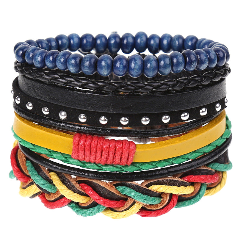 New Vintage Braided Combination Set Cowhide Hand Rope Popular Diy Leather Bracelet Prop