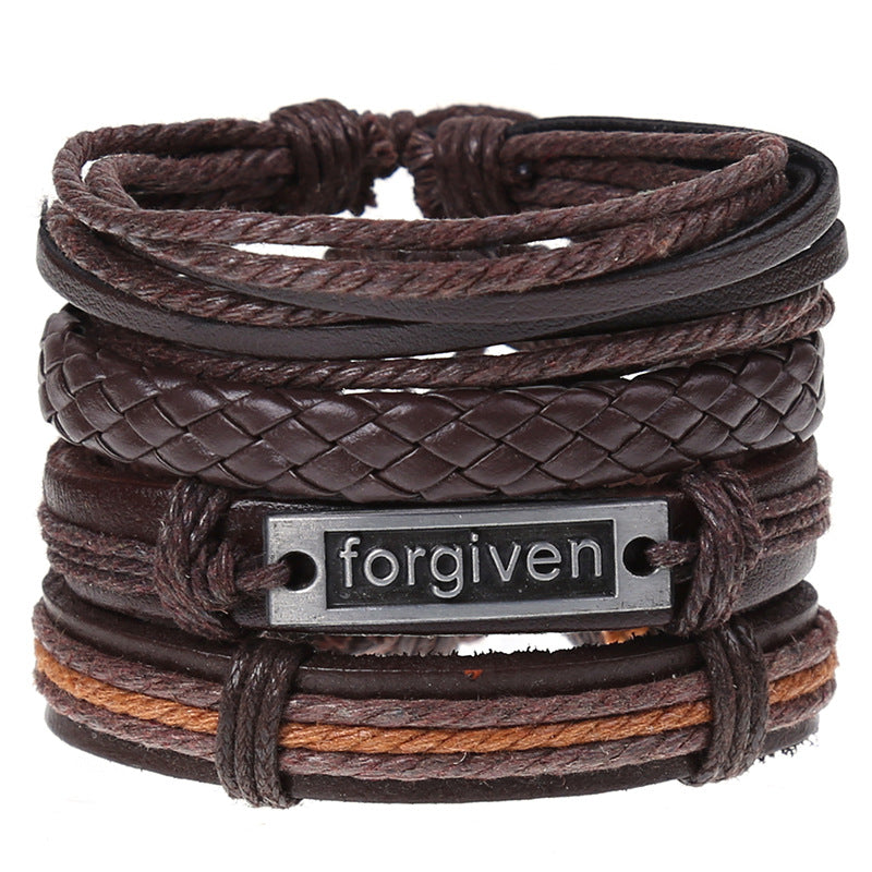 New Vintage Braided Combination Set Cowhide Hand Rope Popular Diy Leather Bracelet Prop