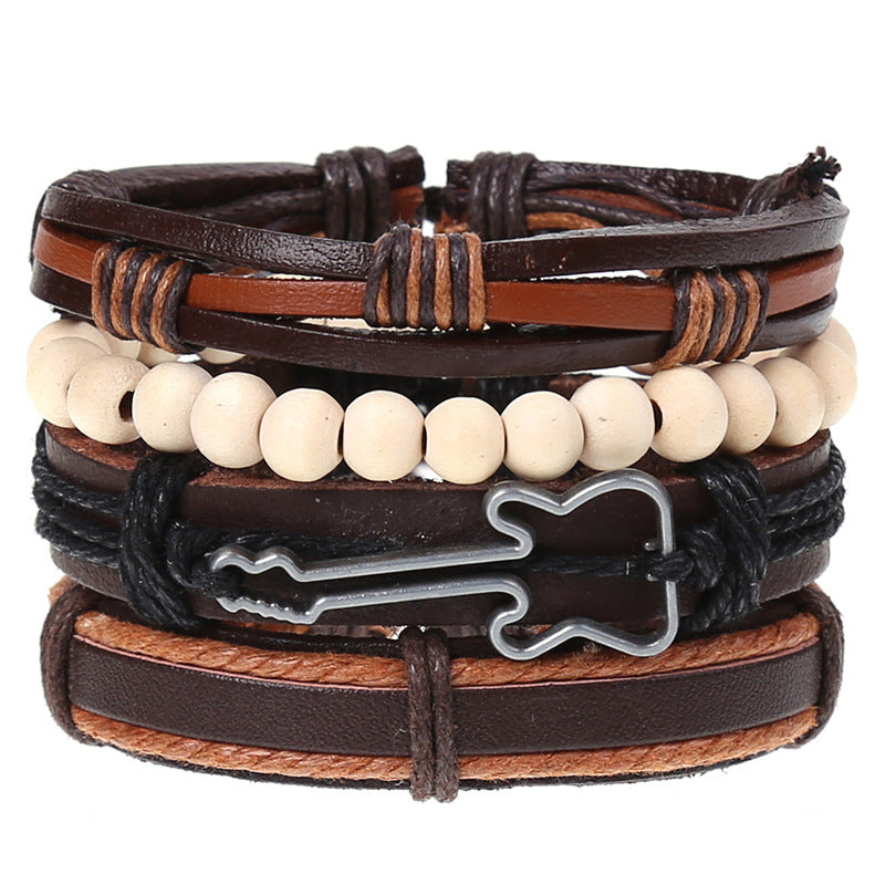 New Vintage Braided Combination Set Cowhide Hand Rope Popular Diy Leather Bracelet Prop
